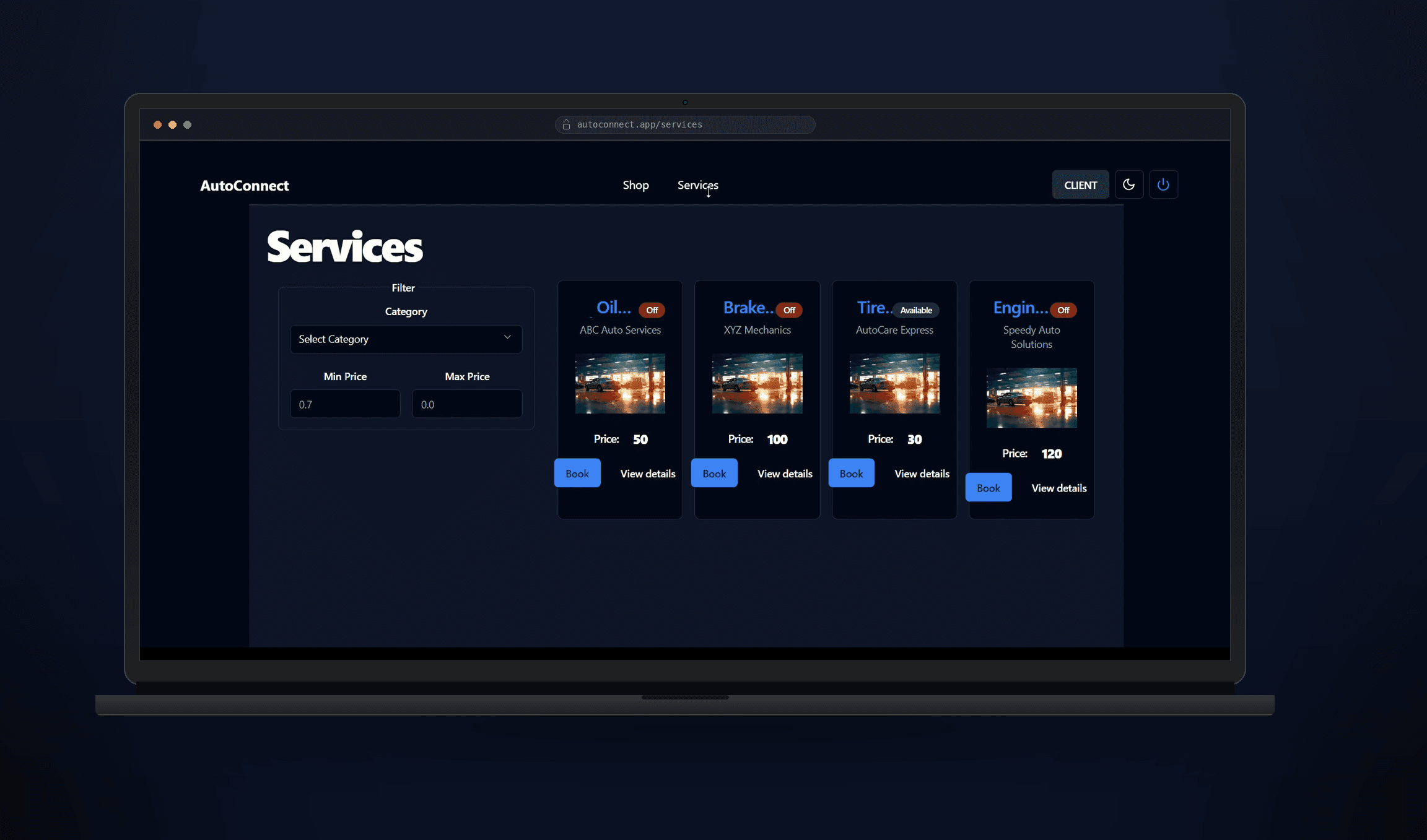 microservices automotive service management dashboard preview